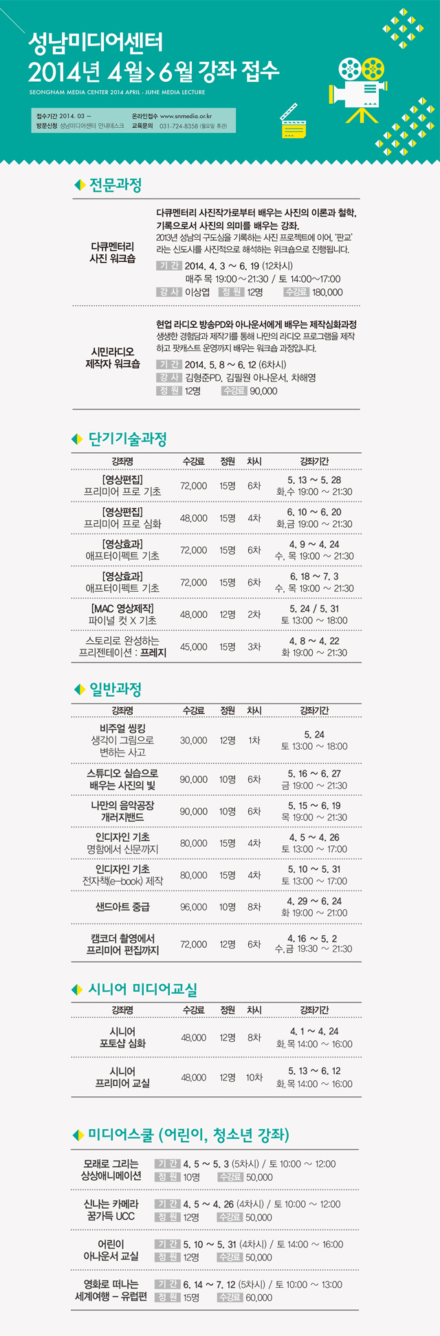 성남미디어센터 4~6월 강좌 접수